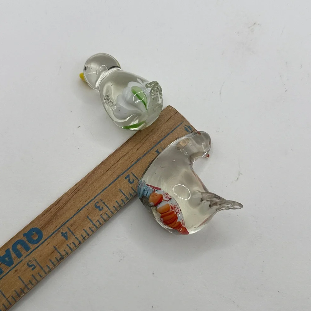 Vtg Glass Bird Duck Swan Chicken Figurine Paperweight Decor Collectible Floral